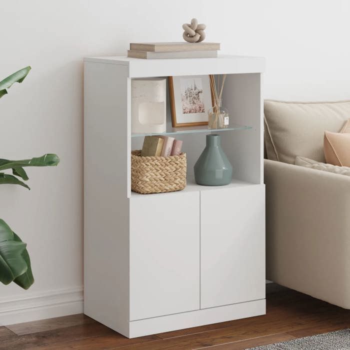 Prix bas - Buffet avec lumières LED-Buffet Bahut basSideboard blanc 605x37x100 cm （203601310631)