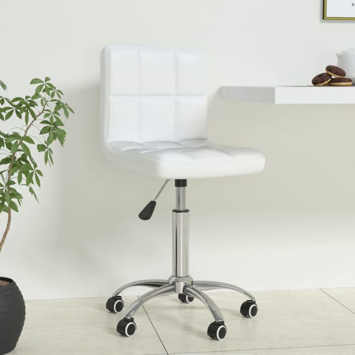 SOLDES dAutomneChaise de bureau pivotante - design élégant et à roulettes - Blanc Similicuir - 40x47x86cm 229