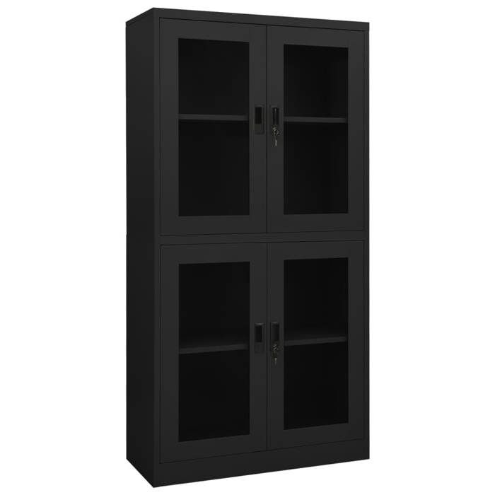 DÉCOSHOP - Armoire de rangement/Meuble Étagère - Armoire de bureau Anthracite 90x40x180cm Acier et verre trempé MM45375