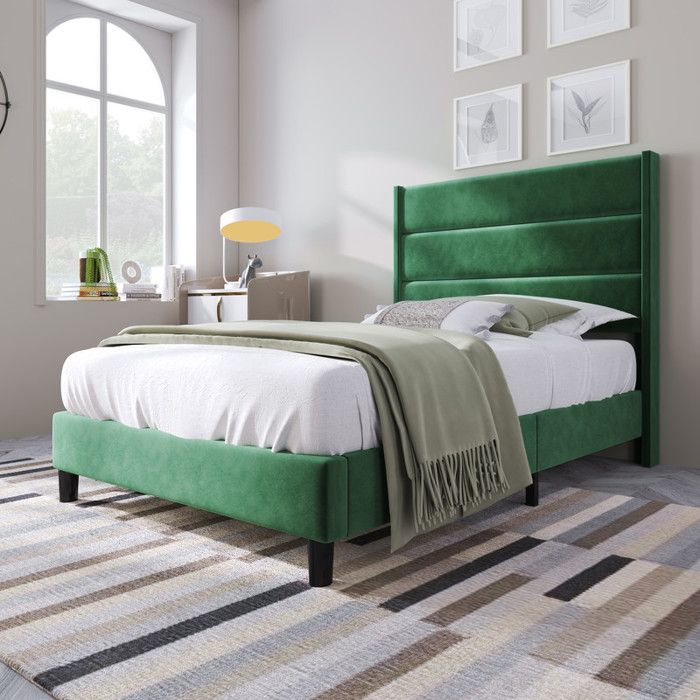 Lit rembourré - TRUXEN8 - 90x200 cm - Velours vert foncé - Design moderne - Matelas inclus