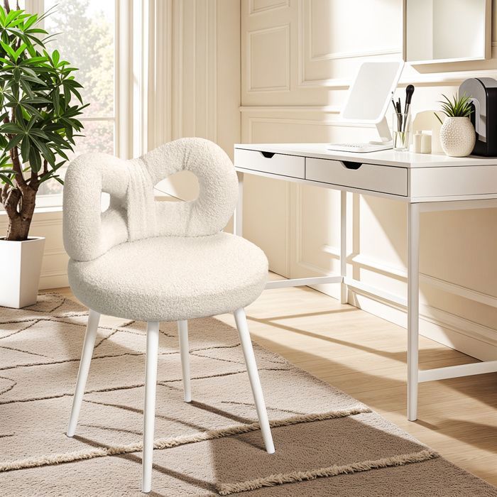 Tabouret de Coiffeuse 37x37x68cm En velours doux Coussin Épais Moderne Blanc Crème