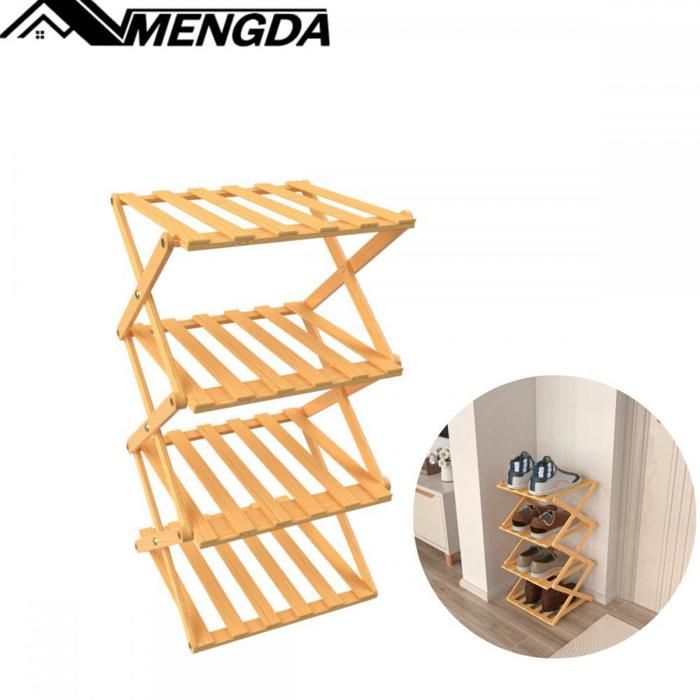 Étagère à chaussures en bambou à 5 niveaux pour entrée, couloir, chambre à coucher, économie d'espace, étagère de rangement à chaussures en bois avec design pliable et finition marron