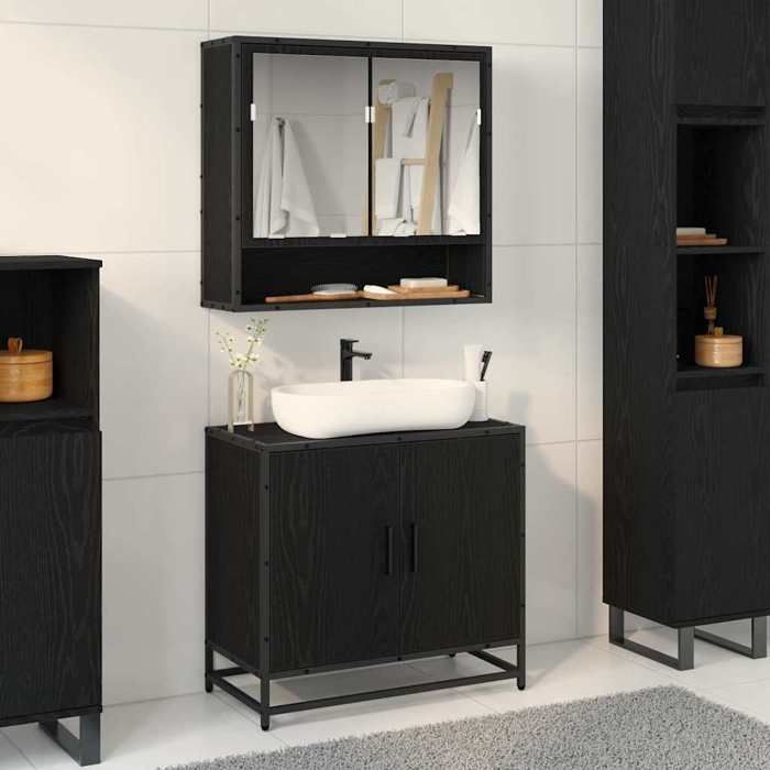 Black Month Meuble de Lavabo de Salle de Bain - BURKE - Desgin moderne - Chêne noir 65 x 33 x 60 cm LL1596