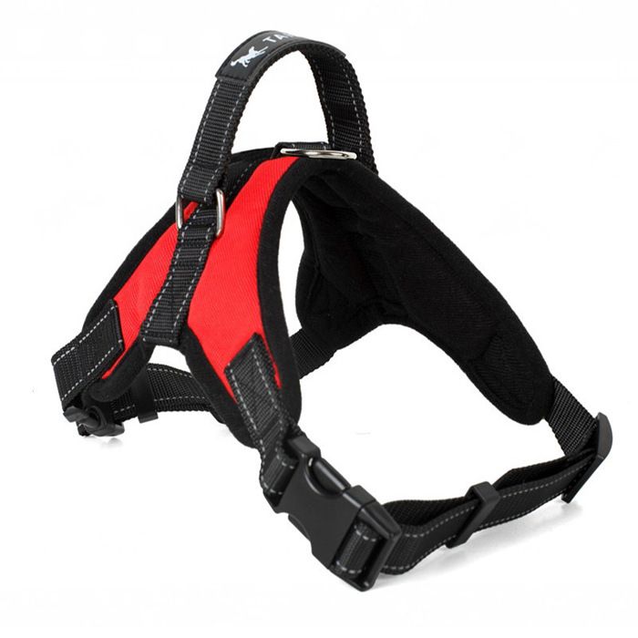 Harnais pour chien anti-traction respirant et ajustable Oxford réfléchissant facile à contrôler avec poignée taille M rouge