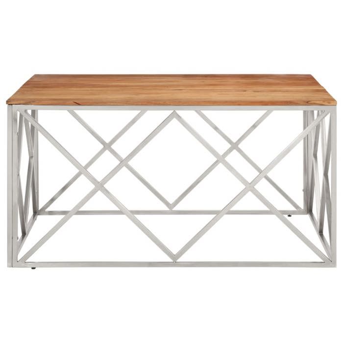 Table basse en acier inoxydable et bois dacacia - vidaxl - Argenté - 100x100x50 cm - Épaisseur 15 mm - Carré