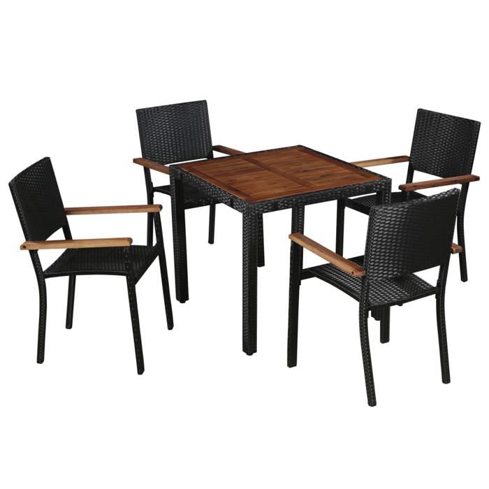 Ensemble à manger dextérieur - JILL - 5 pièces - Rotin et bois dacacia - Noir - Table 80x80x75 cm