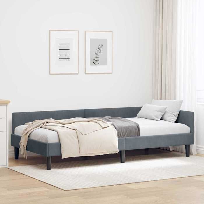 Cadre de lit dangle en velours - CLOUD - 90x200 cm - Gris foncé - Design en L - Polyvalent canapé-lit
