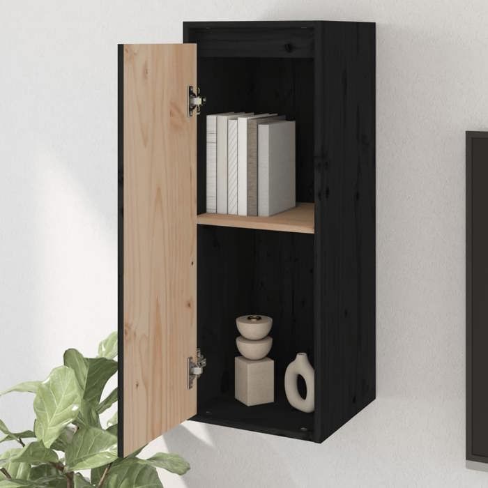 ABBO-SALE*Armoire flottante JILLS - Cabinet/ Armoires murales 2 pcs - Noir 30 x 30 x 80cm - Bois de pin massif SOL539550