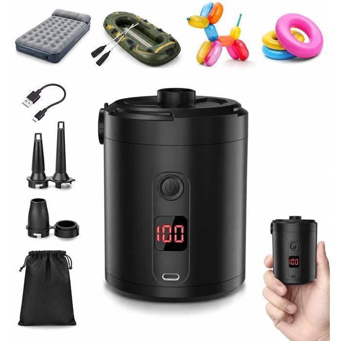 Pompe à Air Électrique Rechargeable 5200 mAh - Écran Numérique Gonfleur Rapide 280 L/Min - 4 Buses - Pompe Electrique Matelas