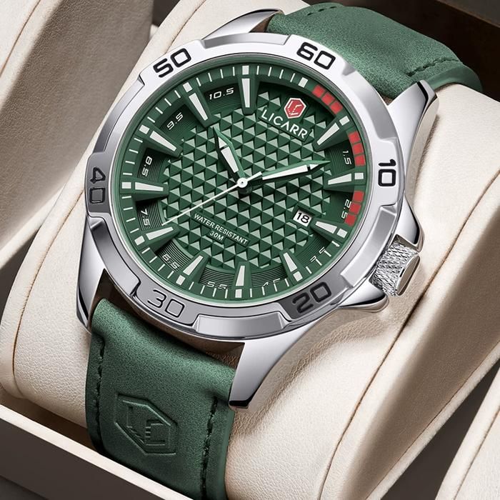 LICARR Homme Montres - Étanche 3 ATM - Lumineuse - Calendrier - Business Décontractée Bracelet en cuir à quartz Montre-bracelet