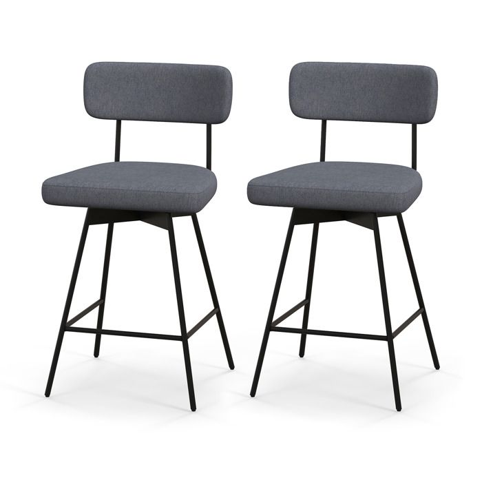 GIANTEX Tabourets de Bar Rembourrée- Lot de 2 Chaises de Bar- Siège Pivotant à 360- Charge 150 kg- Dossier- Pieds en Métal- Gris