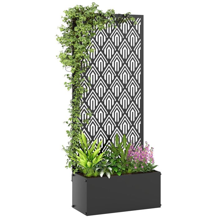 Jardinière avec treillis - Outsunny - avec brise-vue - pour plantes grimpantes - métal - 45 x 215 x 110 cm - noir