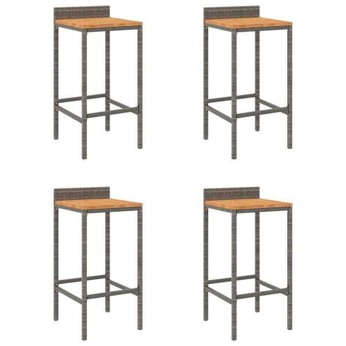 Saison Soldes Tabourets de bar (4 PCS) - SARAZYJ - Chaises Haute moderne - gris résine tressée et bois dacacia MM1512