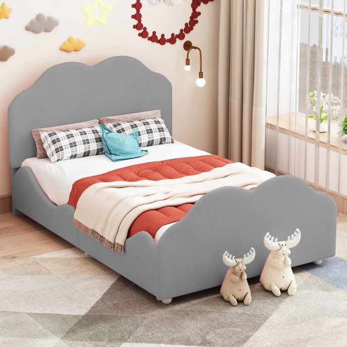 Lit enfant rembourré avec barrière Gris FloraGrace