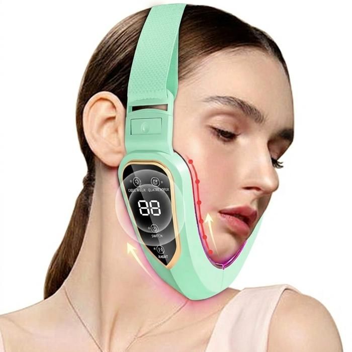 Appareil de Lifting Visage en V Électrique - Anti Double Menton Intelligent - 5 Modes & 12 Intensités Réglables - Femme - Vert