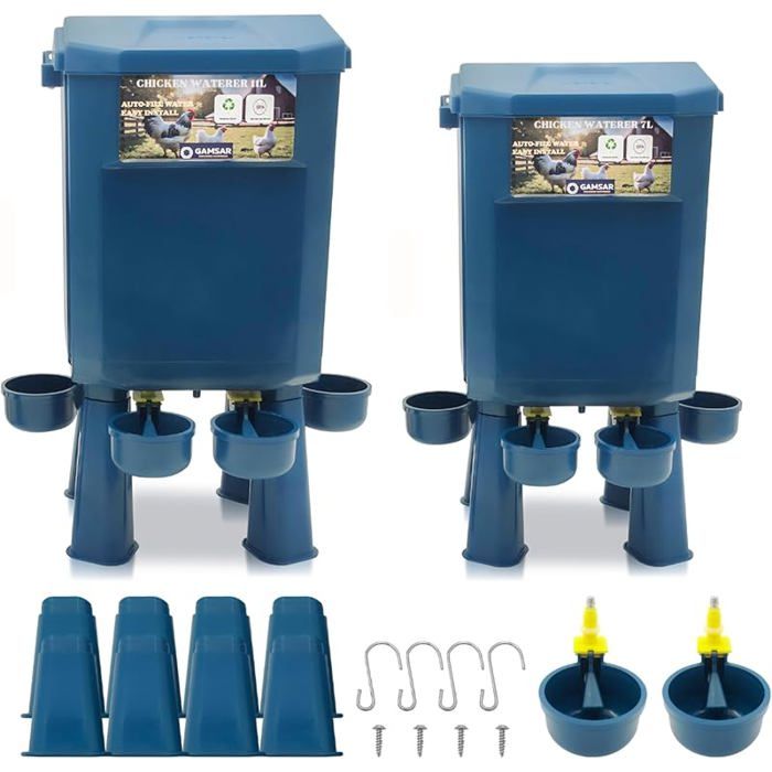 Kit 2 Abreuvoirs Poules 11L/7L u2013 Anti-gaspillage du2019Eau Valve Automatique Zéro Conflit Multi-Enclo KIT ACCESSOIRE POUR REPAS