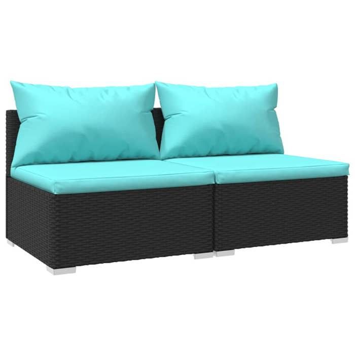 VD Salon de jardin 2 pcs avec coussins Résine tressée Noir Mobilier outdoor @EU3037BONE