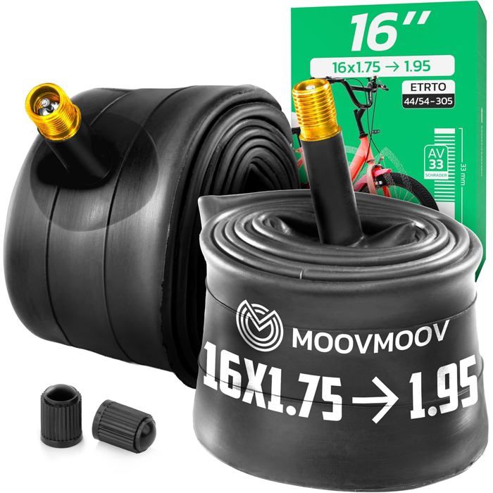 Chambre à Air 16 Pouces-pour Pneus 16x1.7516x1.8516x1.90 et 16x1.95 avec ETRTO de 47-305 à 53-305-Valve Schrader-Lot de 2