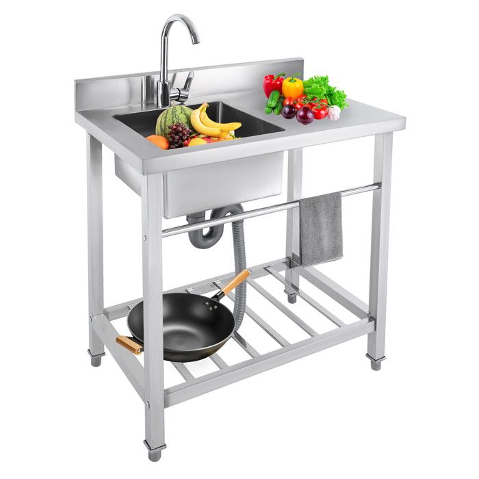 Evier Exterieur De Jardin Evier Cuisine Inox Sur Pied avec Robinet Et étagères De Rangement Eviers De Restaurant