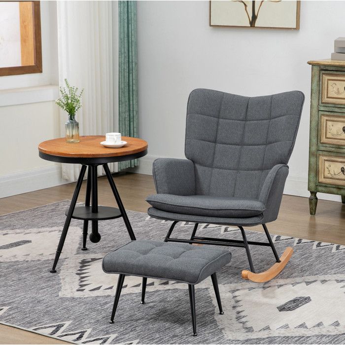 Fauteuil à bascule EVRYAE avec repose-pieds gris 64 x 89 x 90 cm dossier haut accoudoirs salon chambre