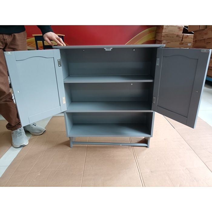 Armoire murale de salle de bain 56 8 x 19 x 70 cm avec 2 portes étagère ouverte et porte-serviettes gris clair