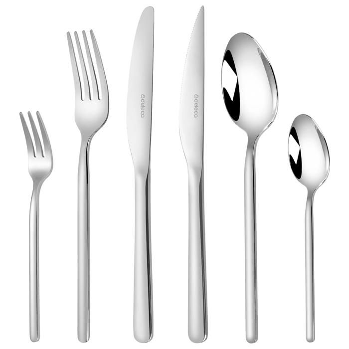 Deleca Ménagère Amor 36 Pièces 6 Personnes - Couverts Design Inox Argent Lave-Vaisselle