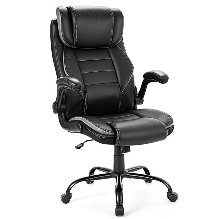 Chaise ergonomique 180kg dossier haut assise large rembourrée lombaire & appui-tête ajustables accoudoirs relevables - Noir+Gris