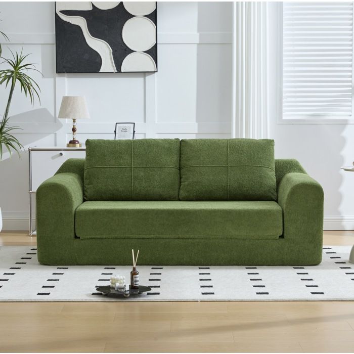 WOVREO Canapé-lit 2 places convertible 179 x 95 x 79 cm avec accoudoirs en tissu aspect velours vert armée