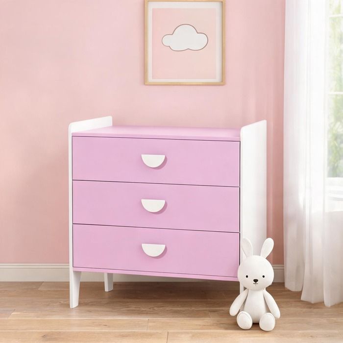Meuble de rangement enfant 3 tiroirs MDF mélaminé 60 x 40 x 60 cm - Warm pink structure sécurisée