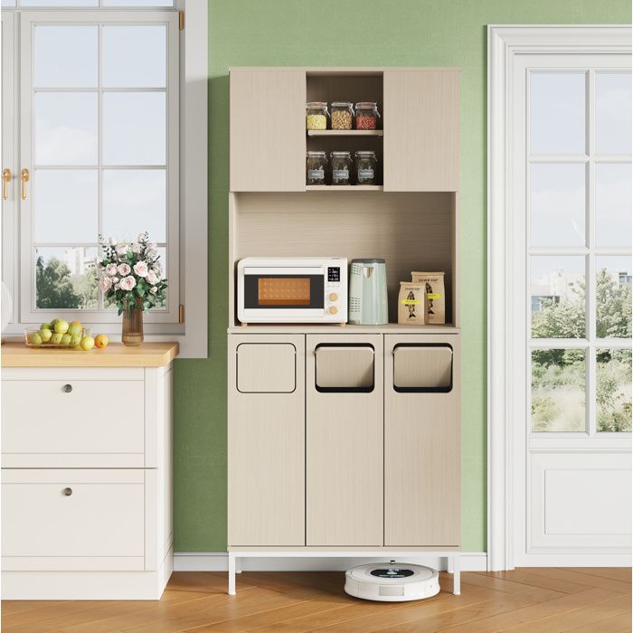 WUVRIE Colonne de cuisine 80 x 35 x 181 cm meuble poubelle avec niche micro-ondes MDF blanc