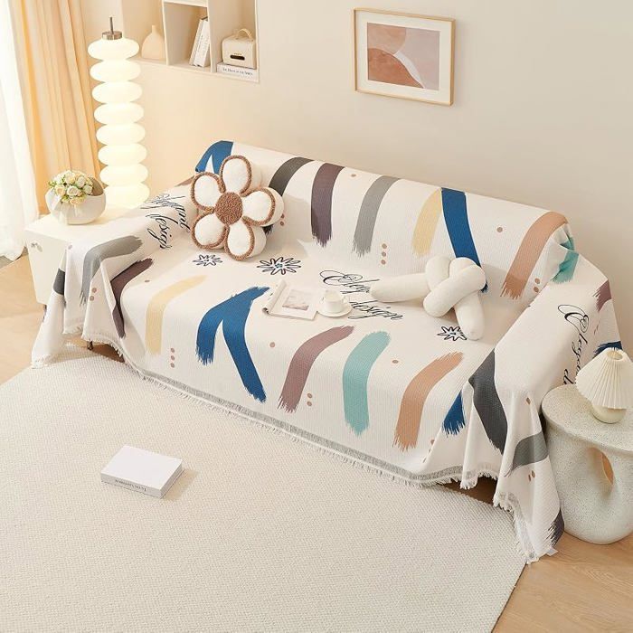 Plaid Canapé Premium 180x260 cm Jeté Décoratif Arc-en-ciel Avec Franges Housse Canapé Douce Respirante Salon HOUSSE DE CANAPE