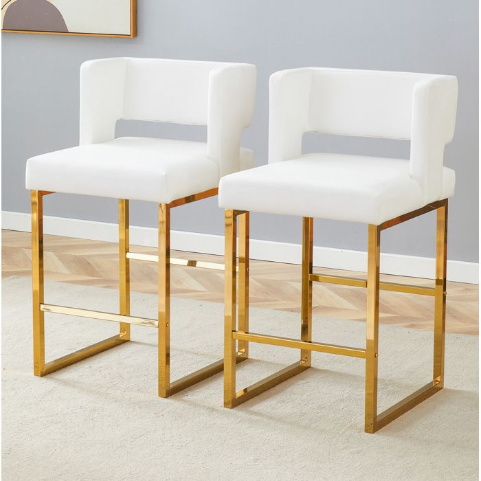 Chaise de bar lot de 2 style nordique blanc et doré métal et PU 914 cm montage facile JOINERY