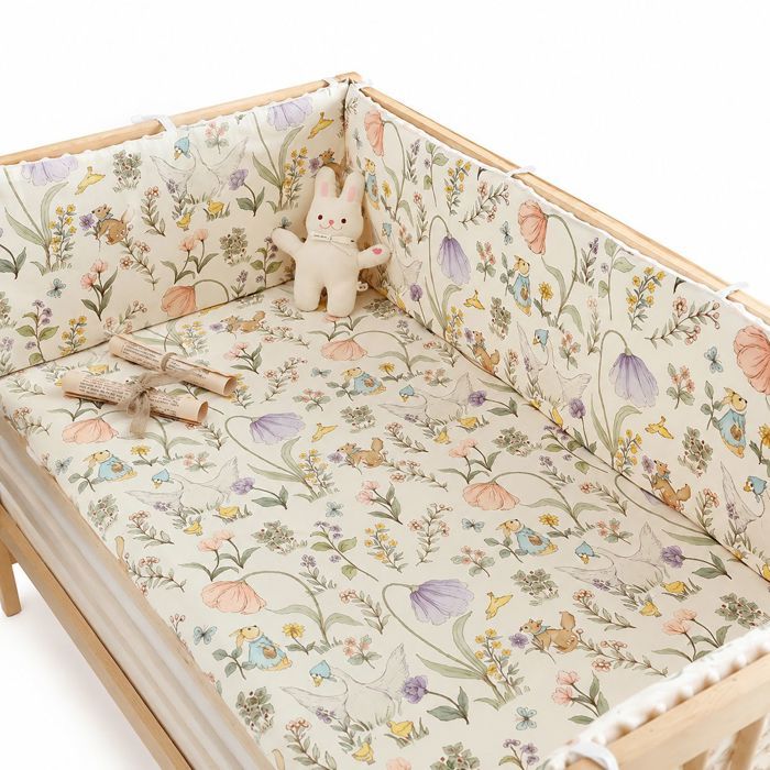 Tour de lit bébé – Coton double face rembourré antidérapant – Pour berceau enfant – H28xL140cm - Motif  Mer de fleurs