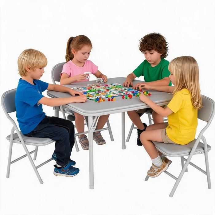 Ensemble table et chaises pour enfants–1 table+ 4 chaisessurface PU facile à nettoyer Ensemble table et chaises enfant pliant-Gris