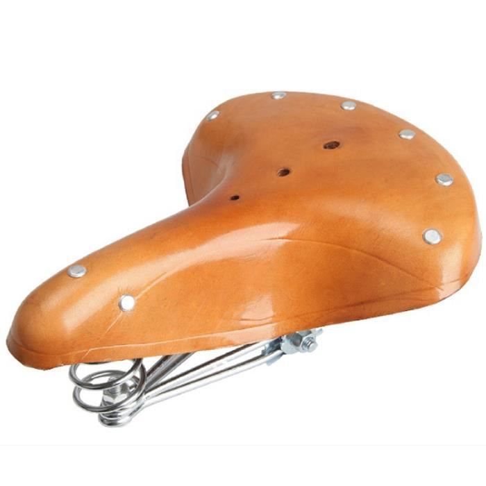 Selle de vélo, siège en cuir de vélo de montagne, coussin de siège à ressort, accessoires de vélo (marron)