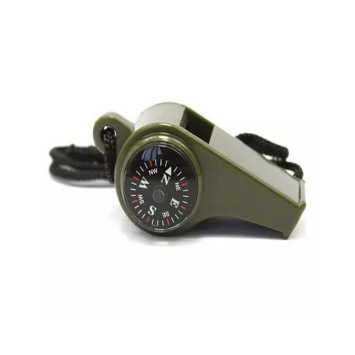 EDC Boussole Sifflet thermomètre loupe 4 en 1 Survie d/'urgence Camping