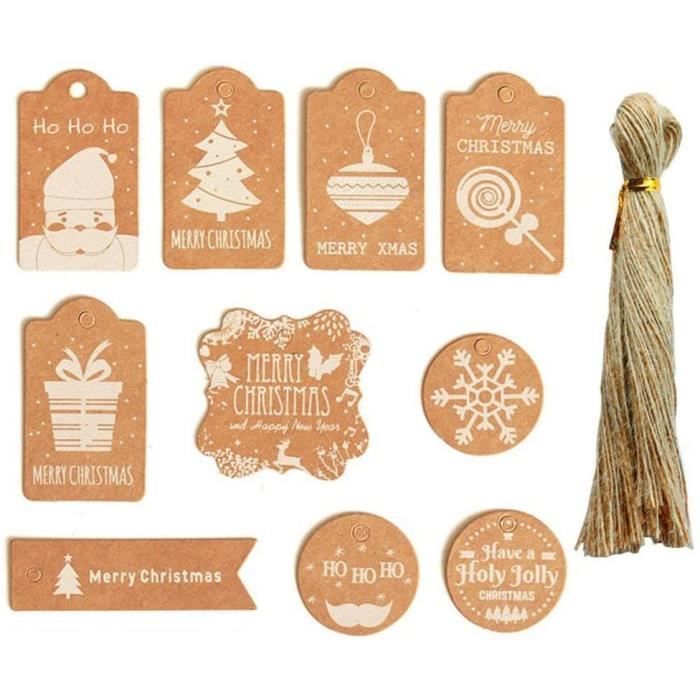 Étiquettes Cadeaux Sapin De Noël - Lot De 100 En Papier Kraft, 4x9 Cm, Ficelle Incluse (marron)