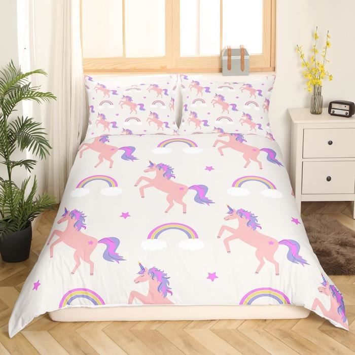 Housse De Couette Dessin Animé Arc En Ciel Licorne Nuages Avec