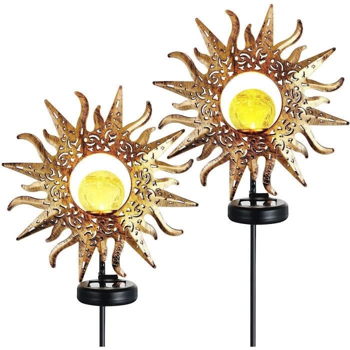 Lampes Solaires Jardin KINGCOO - 2 Lanternes Verre Craquelé Flamme | Éclairage Extérieur