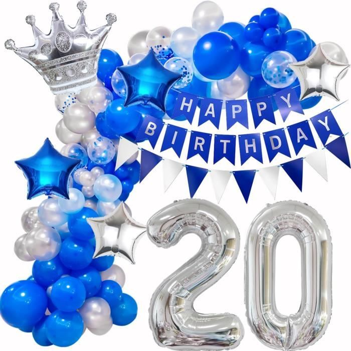 20 Décorations fête en Bleu Argent,Deco Anniversaire 20 ans