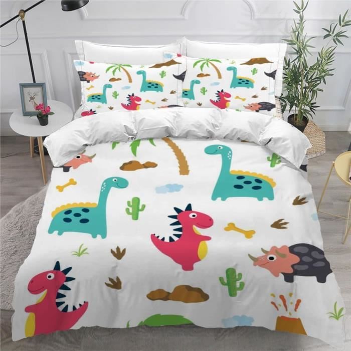 Drap-Housse Enfant Dinosaures - Lit 1 Personne 90x190cm - 52% Polyester, 48% Coton