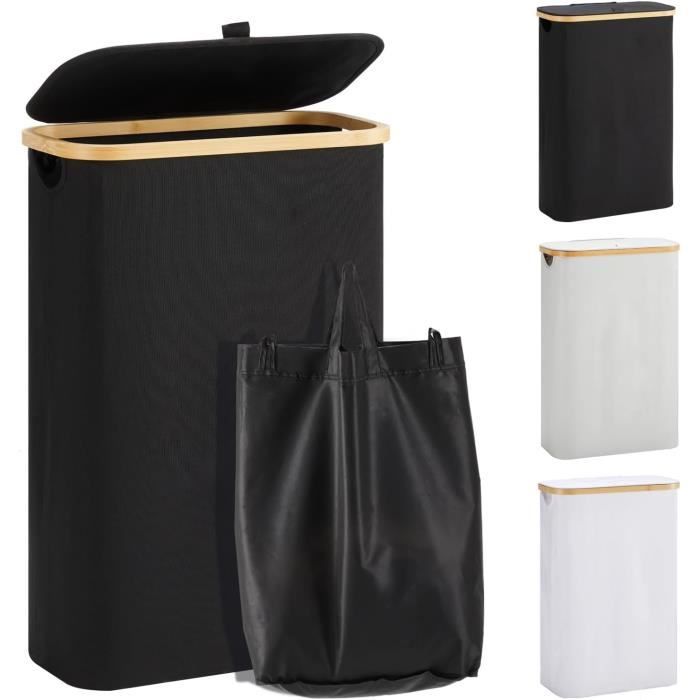 Panier à Linge Élégant et Moderne de 60 Litres - Fabriqué en Italie - Pour Salle de Bain et Buanderie - Noir