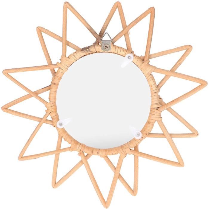 Miroir Mural Rond En Rotin Tressé à La Main - Style Pastoral Et Naturel - Pour Déco Ou Maquillage