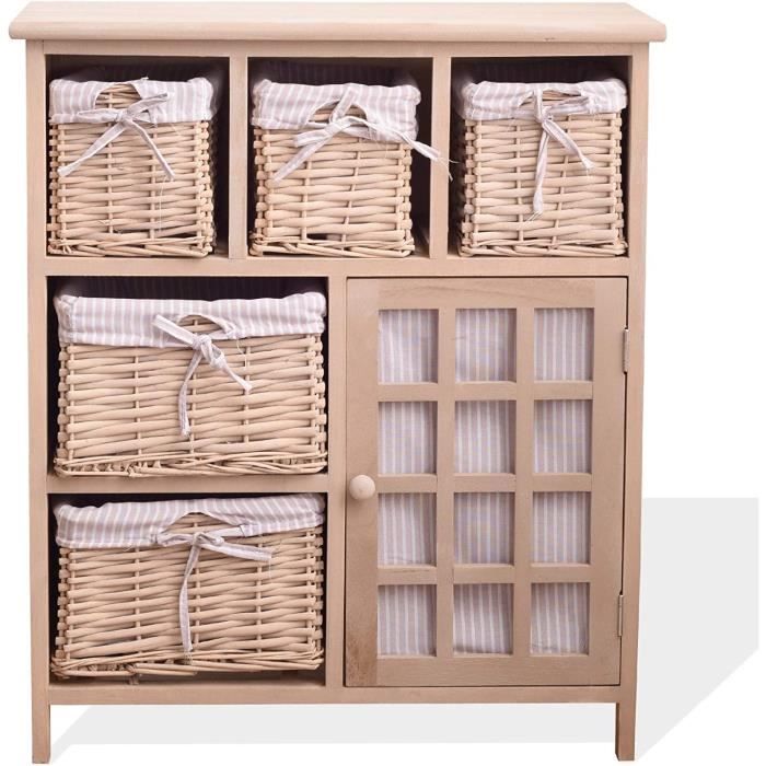 Armoire MultiUsage, Meuble de Rangement avec 1 Porte 5 Tiroirs en