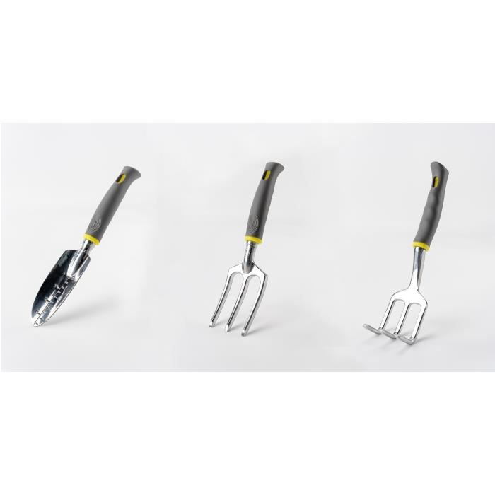 Kit d'outils de jardin - SUAN - Lot de 3 outils : fourche, râteau à fleurs, transplantoir - Gris - Livré monté