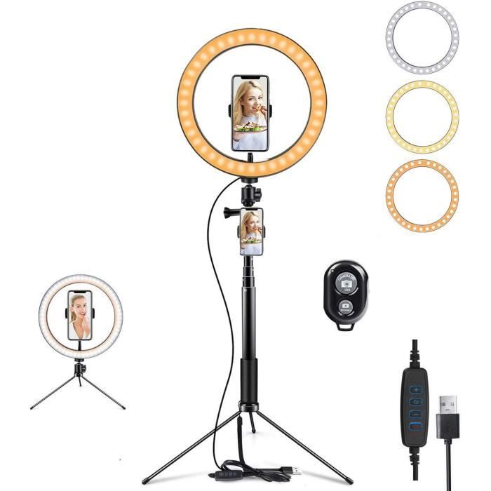 TARION Éclairage annulaire Selfie 8 Pouces avec Support pour téléphone Portable 3 Modes déclairage Support col de Cygne Flexible à 10 Niveaux de luminosité 