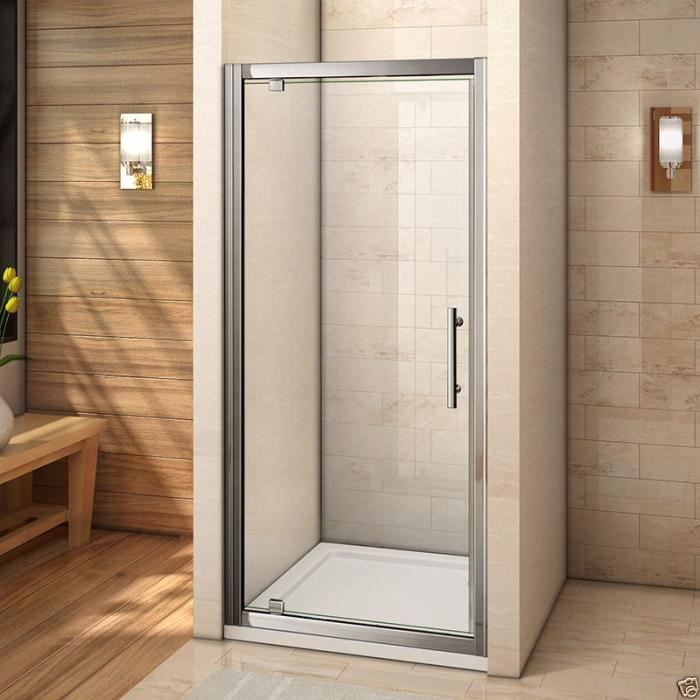 Porte de douche pivotante, paroi de douche,installation en  niche,90x185cm，poignée inox，verre 6mm，sans receveur - Cdiscount Bricolage