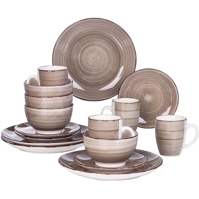 vancasso, Série Bella, Service de Table Classqiue en Porcelaine, 16 Pièces, Faïence Style Vintage Rustique