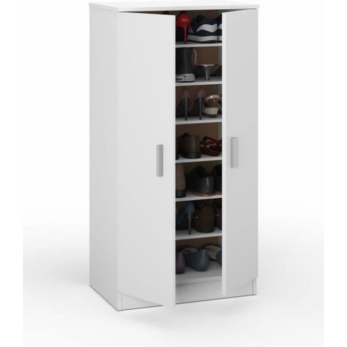 armoire à usages multiples - dmora - corona - 2 portes - 6 étagères - blanc