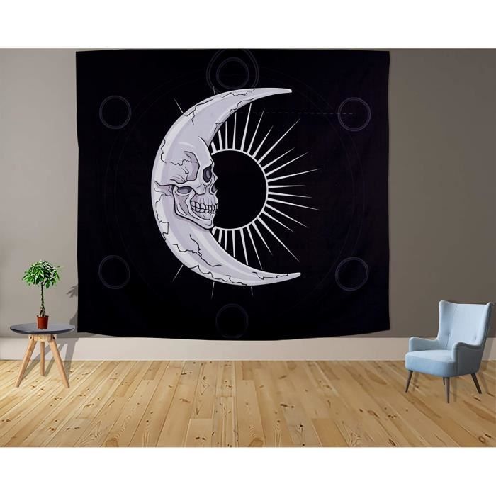 Yrendenge Tapisserie Murale Crâne Humain Noir Blanc - Décoration Gothique 210x150cm